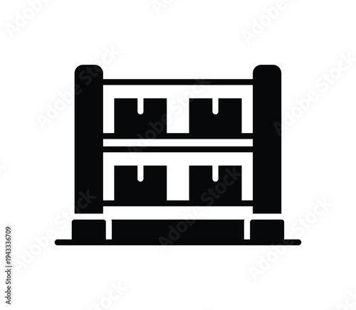 Black and White Illustration of a Storage Rack with Boxes on Shelves
