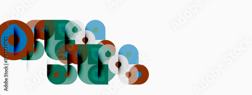 Overlapping colorful circles create abstract typography. Shapes form word opera, modern design, simple aesthetic.