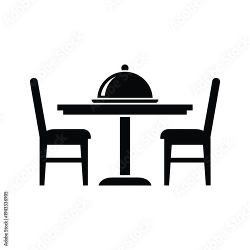 Restaurant Table with Two Chairs and Food Cloche Icon