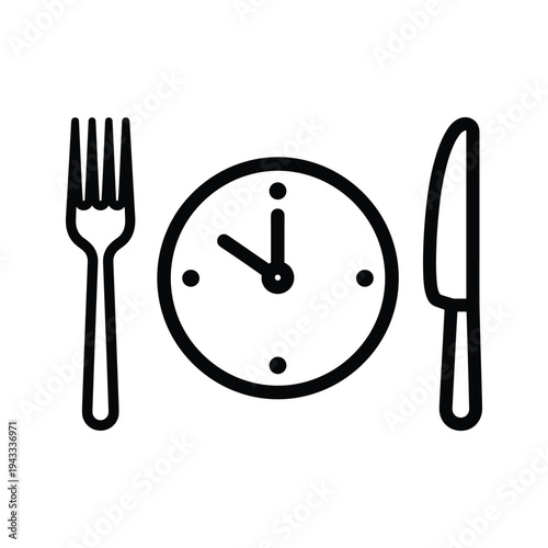 Meal Time Icon: Clock, Fork and Knife - Vector Illustration