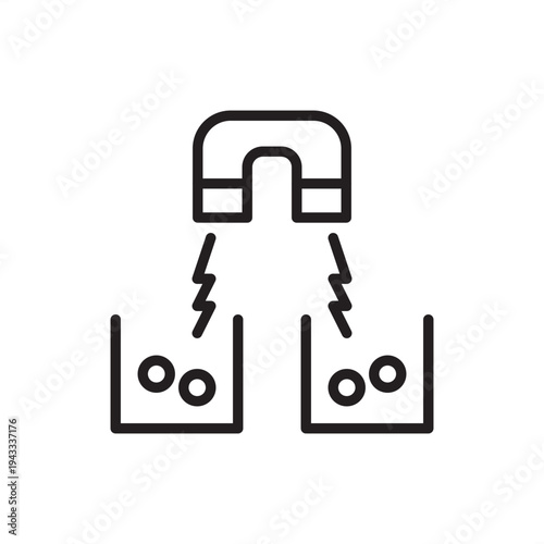 Magnetic separator icon. Ferrous metal recovery, representing magnetic filtration hardware, industrial purification tools, material sorting systems, tramp metal removal, and process engineering.