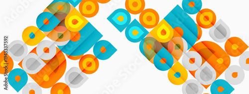 Abstract geometric pattern. Orange, turquoise shapes overlap creating dynamic visual texture. Simple design, modern aesthetic.