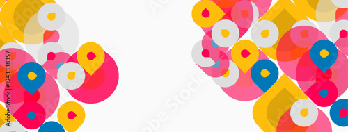 Abstract circles overlap, creating vibrant colorful patterns. Background is white, design feels playful, modern.