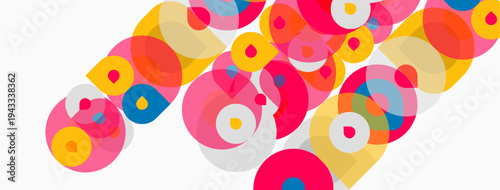 Abstract colorful circles overlap, creating dynamic composition. Bright hues dominate white background. Modern design element.