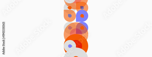 Abstract composition featuring overlapping circles. Orange, lavender hues dominate neutral background. Simple, modern design elements present.