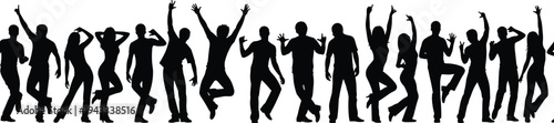 Dancing people silhouettes party crowd vector illustration, energetic men and women dancers celebration music festival nightlife concept