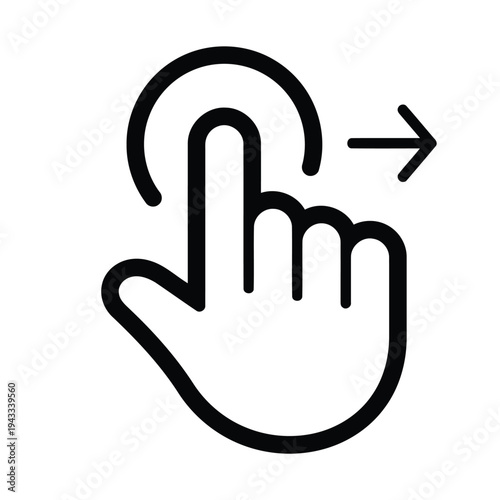 Hand gesture icon demonstrating swipe right action, signifying navigation, interaction, and user interface control on touch screen devices.