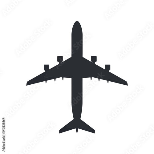 A large commercial airplane viewed from directly above its wings and tail