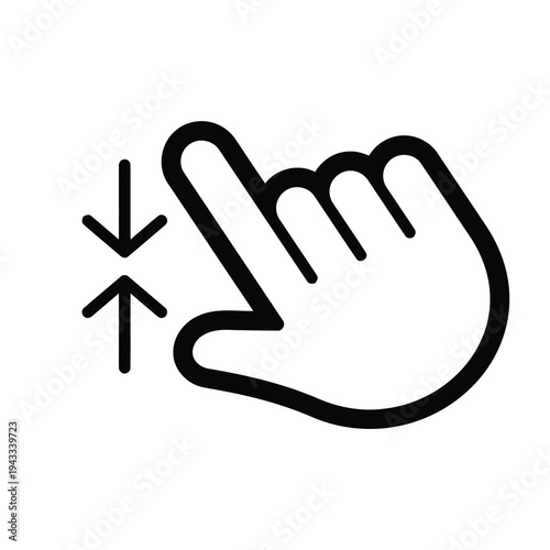 Hand with two fingers pinching to zoom out gesture icon representing user interaction for screen scaling and magnification control on digital devices