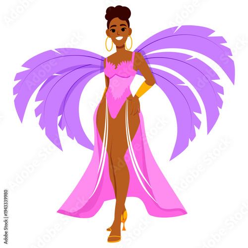Brazilian Woman in Pink Carnival Costume with Feathers