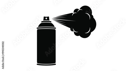 Spray paint can dispersing a cloud of paint black silhouette
