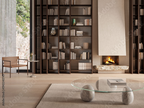 Tableau sur toile Modern luxury apartment interior in minimal scandinavian style, 3d rendering