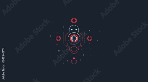 Abstract geometric design with circles lines and dots on dark background