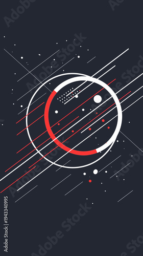 Abstract geometric design with circles lines and dots on dark background