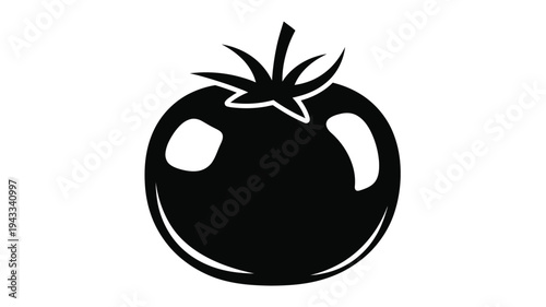 A black tomato illustration with a distinct bold silhouette