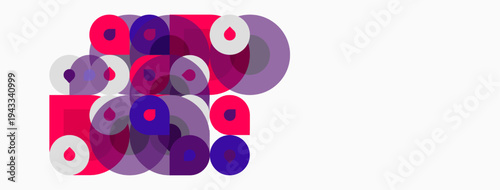 Abstract composition featuring overlapping circles. Pink, purple hues dominate design. Minimalist aesthetic, clean background present.