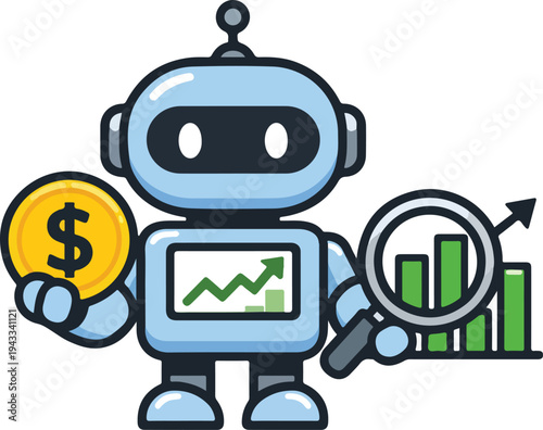AI Powered Investment Robot Icon – Automated Financial Analysis and Smart Trading Vector