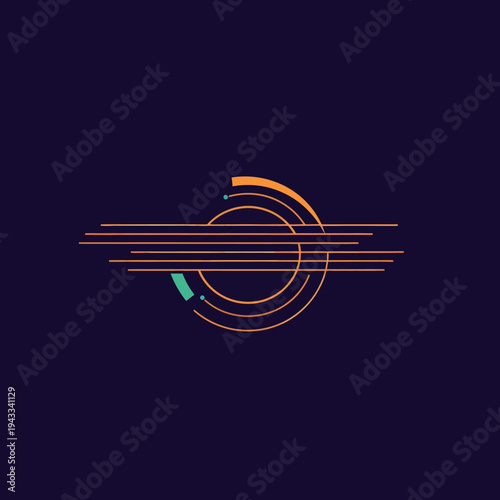 Abstract geometric design with circular and linear elements on dark background