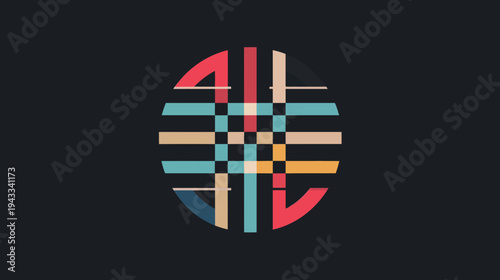 Abstract geometric design with circular shape and colorful stripes on black
