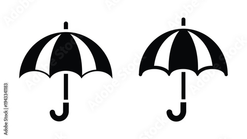 Two black and white umbrellas presented side by side a simple silhouette