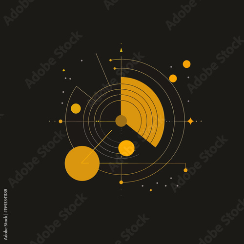 Abstract geometric design with circular shapes and golden accents
