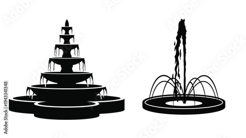 Two tiered fountains displayed in a striking black silhouette