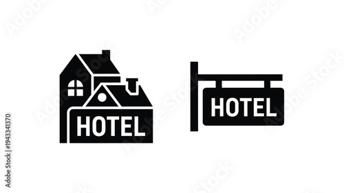 Hotel building and sign black graphic design illustration silhouette