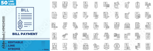 Bill Payment Line Editable Icons set