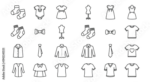 Variety of clothing items displayed in a simple outline silhouette