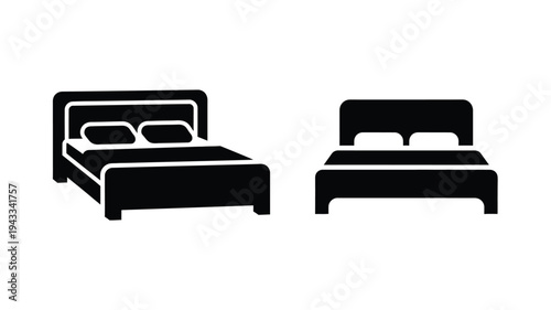 Black furniture set including two beds presented as a silhouette