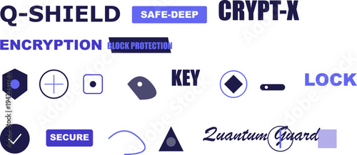 Digital Security Encryption Technology Concepts, Abstract Vector Icons, and Typography for Quantum Data Protection Solutions.