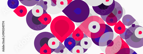Abstract composition featuring overlapping circles. Shades range from pinks, purples, whites creating dynamic visual texture. Modern design element.
