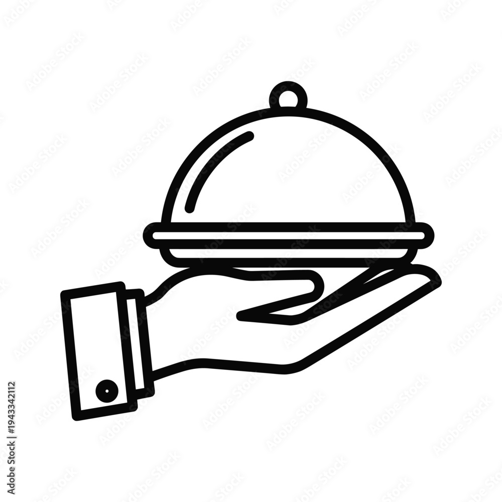 Fototapeta premium Hand Serving Food Cloche Icon - Catering and Service Symbol