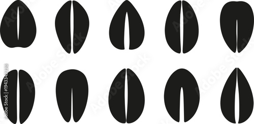 Set of black cow hooves footprint icons isolated on transparentbackground.