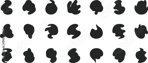 Set of 24 black abstract blob shapes on transparent background
