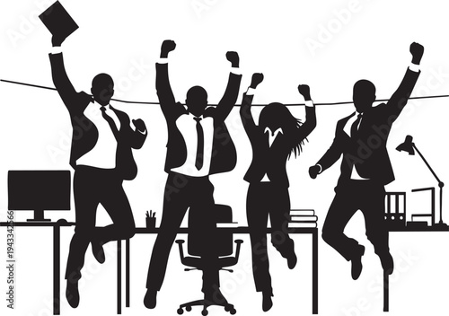 Dynamic team of office professionals celebrating a major victory and achieving business success together