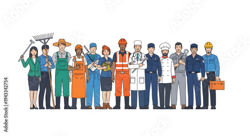 Diverse Group Of Professionals And Workers Standing Together For Teamwork And Occupation Concepts on transparent background