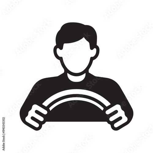 Driver Holding Steering Wheel Icon – Simple Black Driver Silhouette Vector