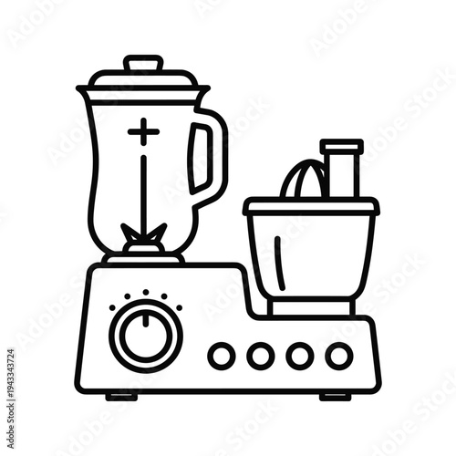 Kitchen appliance line art icon - blender and food processor combo