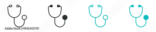 Stethoscope icon set, medical diagnostic tool healthcare doctor equipment symbol, outline and solid and color style. Vector illustration.