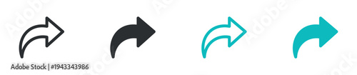 Share arrow icon set, forward reply send arrow communication symbol, outline and solid and color style. Vector illustration.