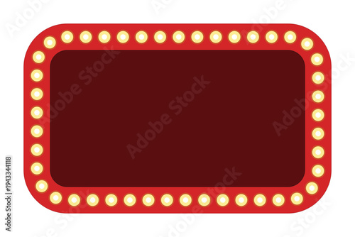 Classic red cinema marquee banner with glowing neon bulbs vector design