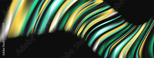 Abstract waves, vibrant colors, smooth gradients. Modern design, dynamic composition, sleek aesthetic. Dark background enhances visual impact.