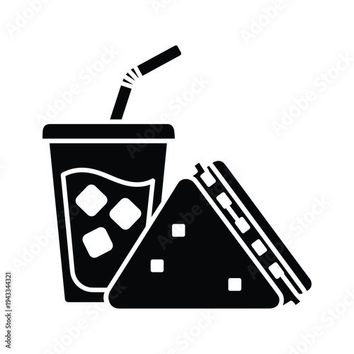 Sandwich and Drink Icon - Simple Black and White Vector Graphic