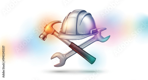 Silver Hard Hat With Hammer And Wrench For Construction Concepts on transparent background