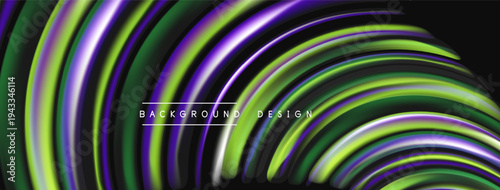 Abstract flowing lines create dynamic visual effect. Purple, green hues dominate composition. Modern design element for backgrounds.