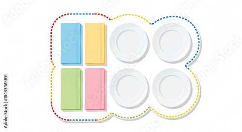 Colorful folded fabric napkins beside empty salad plates on table  