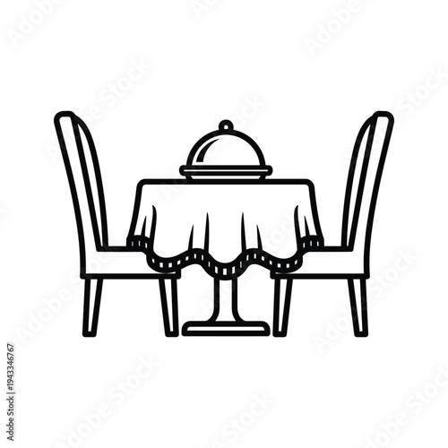 Elegant Table Setting Icon with Two Chairs and Cloche