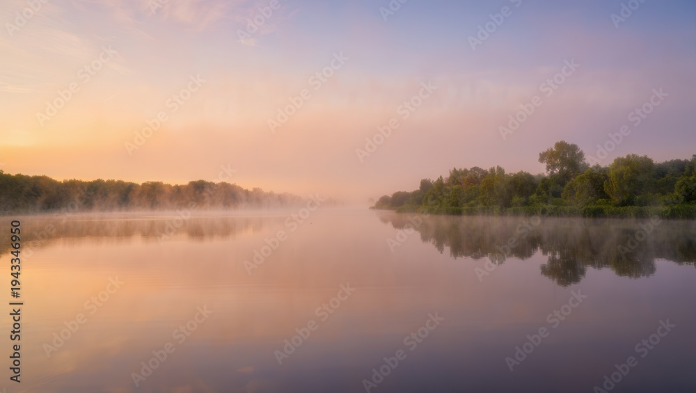 Fototapeta premium Misty River at Sunrise