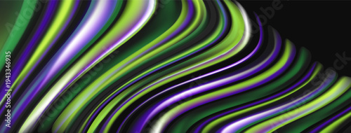 Abstract waves, vibrant greens, purples, yellows. Smooth curves create dynamic visual flow. Modern design, sleek presentation.